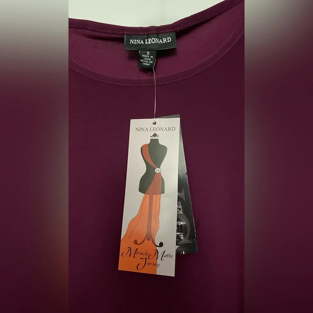 NWT Nina Leonard Sequin Cold Shoulder Dress Wine Size Small - Picture 4 of 9